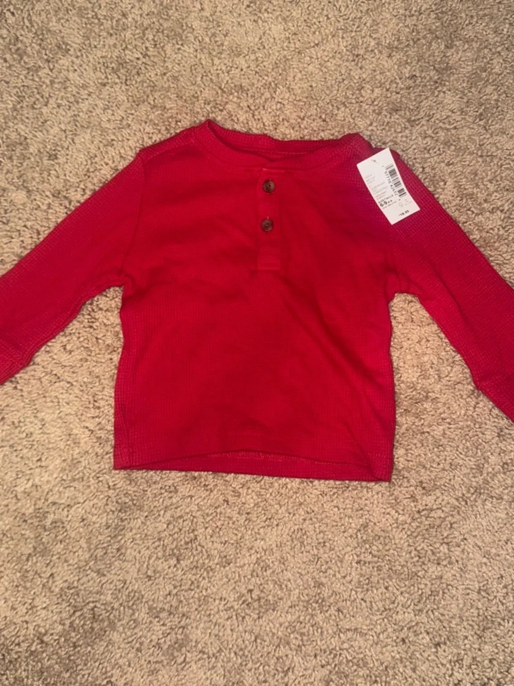 Red long sleeve top and navy blue jeans baby boy set - Picture 2 of 5